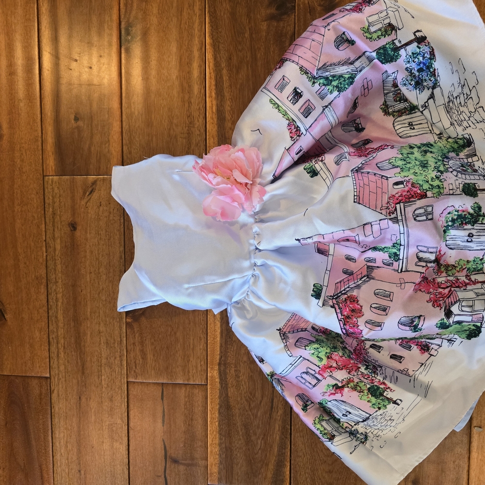 Charming Pink and White Dress with Floral Accents